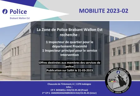 💼 Offres d'emploi (destinées aux membres de la Police Intégrée) Mobilité 2023-02