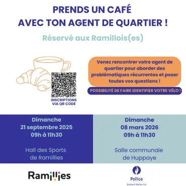 Affiche pour l'événement "Prends un café avec ton agent de quartier" à Ramillies.