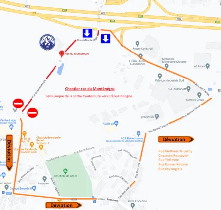 Plan de déviation pour travaux rue du Monténégro