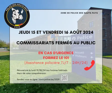 Fermeture 15 août 2024