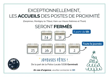 Fermetures fin d'année 2026 - Postes de proximité