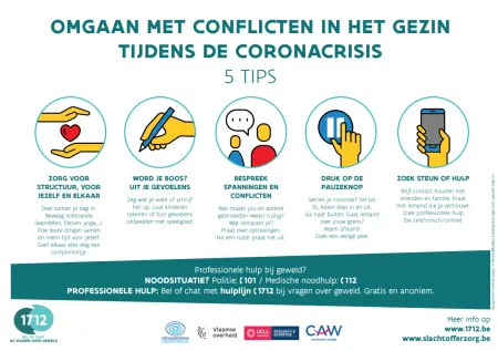 5 pictogrammen met tips om escalatie van familiaal geweld te voorkomen