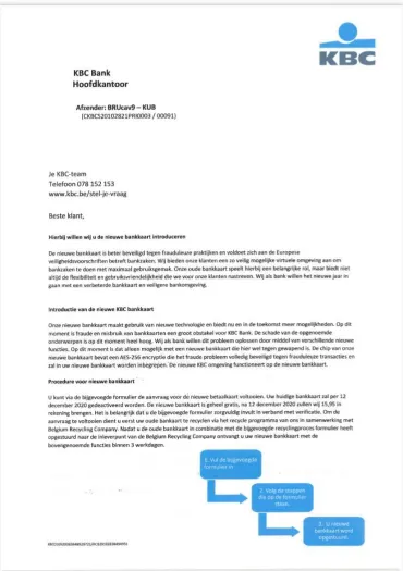 Voorbeeld frauduleuze KBC-brief
