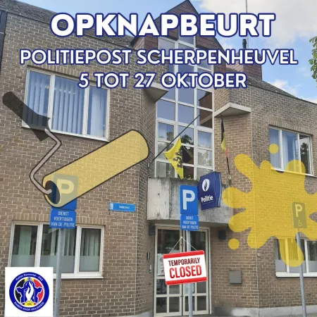 foto politiepost scherpenheuvel met tekst opknapbeurt
