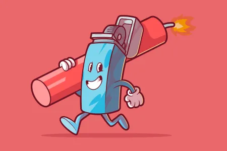 Aansteker loopt weg met vuurwerk (cartoon)