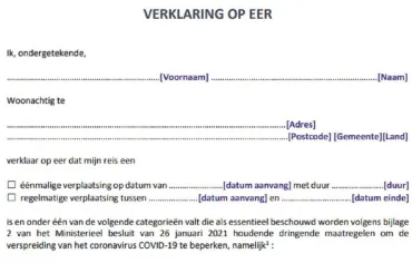 verklaring op eer