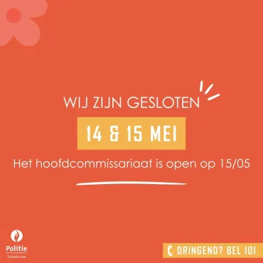 Sluiting 14 en 15 mei 2026