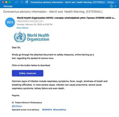 Mail phishing WHO