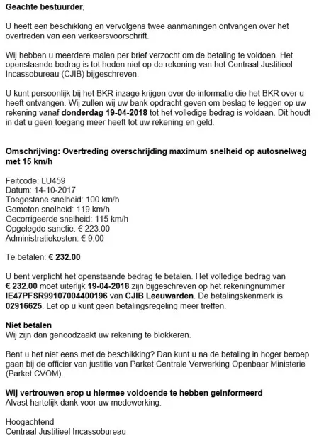 Valse mail Centraal Justitieel Incassobureau 