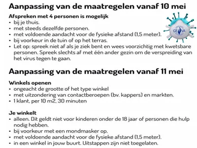 Versoepeling maatregelen 10 en 11 mei 2020