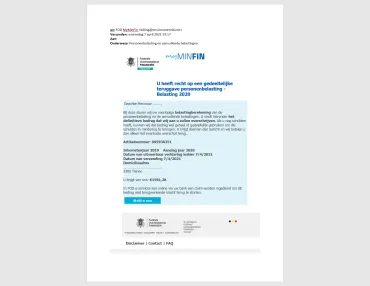 Afbeelding: Phishing in naam van FOD Financiën