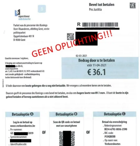 Voorbeeld boet Parket Oost-Vlaanderen