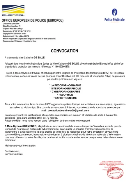 Fraudemail Europol/Federale Politie