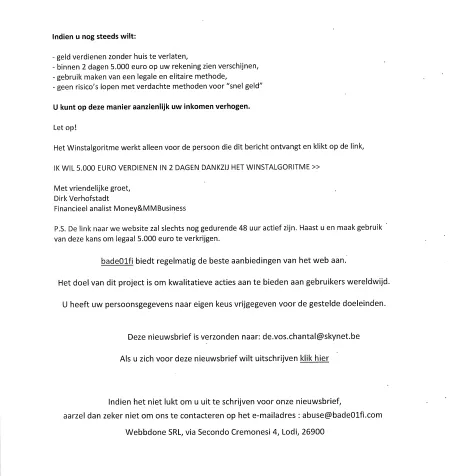 Inhoud phishing e-mail
